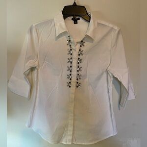 Ann Taylor white blouse embellished detail